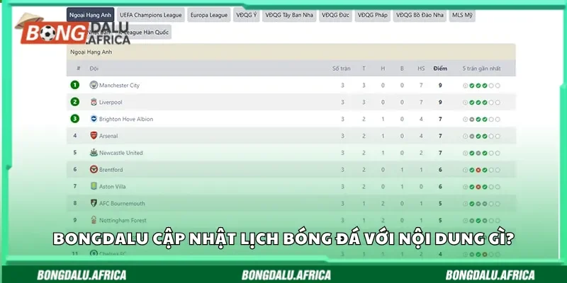Bongdalu cập nhật lịch bóng đá với nội dung gì?